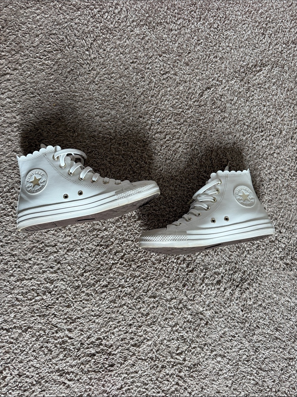 Women’s White High-Top Ankle Booties with Scalloped Collar
